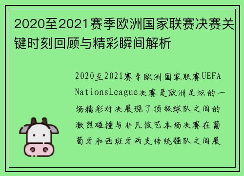 2020至2021赛季欧洲国家联赛决赛关键时刻回顾与精彩瞬间解析